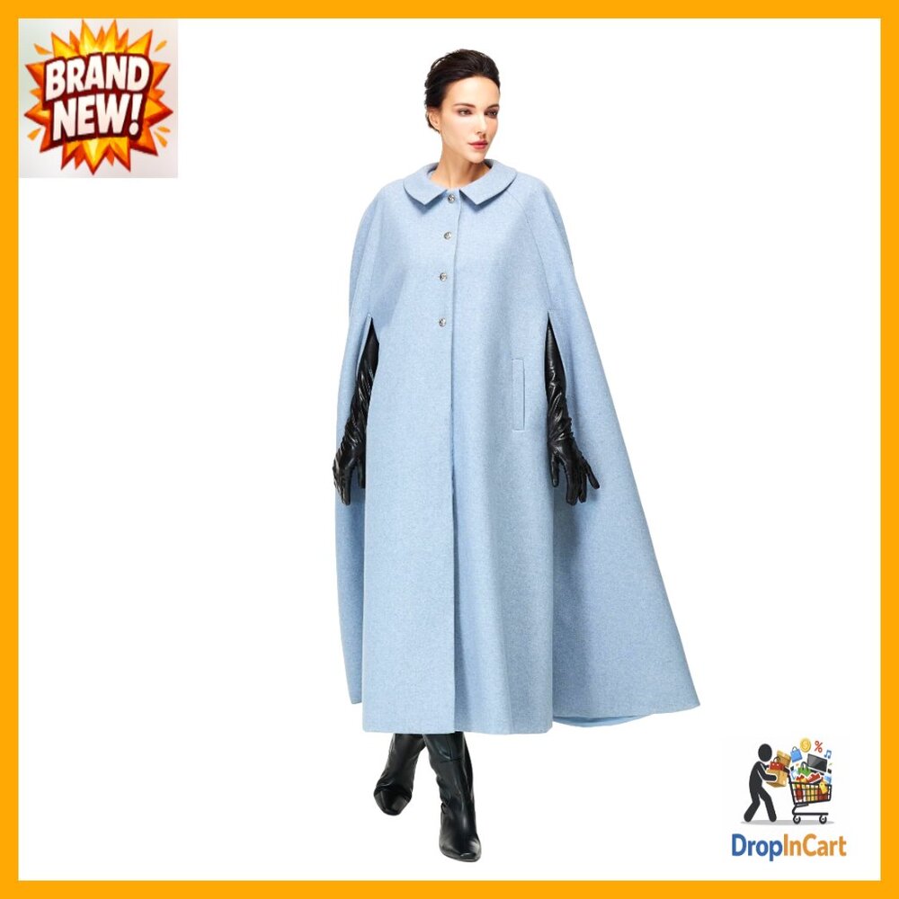 Wool Blend Cape Coat Single-Breasted Vintage Classic Elegant Winter Outerwear